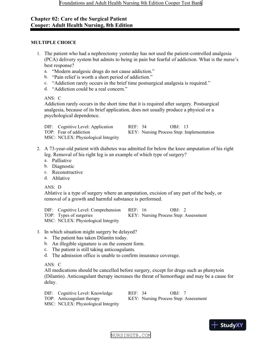 Foundations and Adult Health Nursing 8th Edition Test Bank, page 13