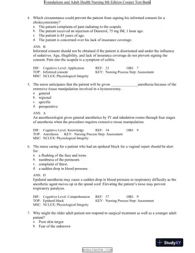 Foundations and Adult Health Nursing 8th Edition Test Bank - Page 14 preview image