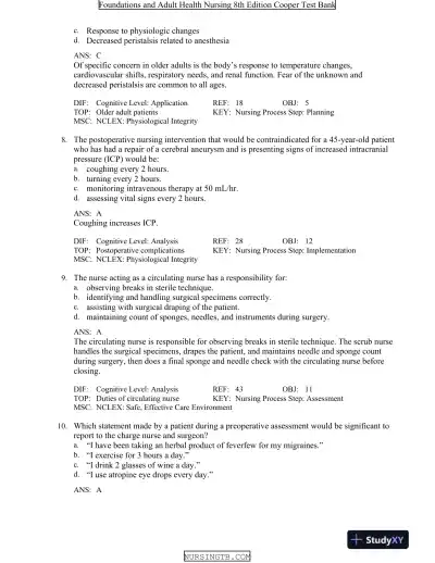 Foundations and Adult Health Nursing 8th Edition Test Bank - Page 15 preview image