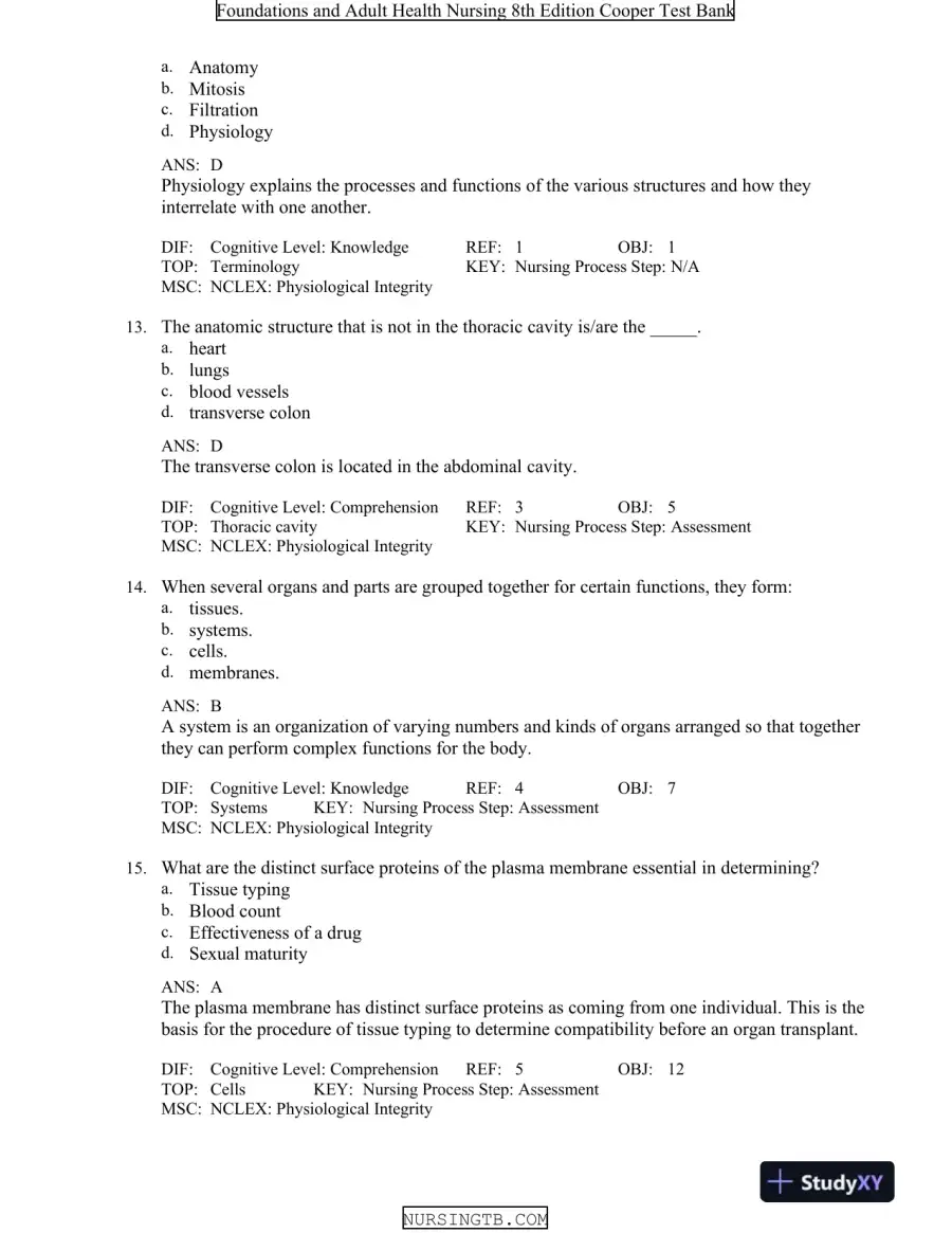 Foundations and Adult Health Nursing 8th Edition Test Bank, page 5