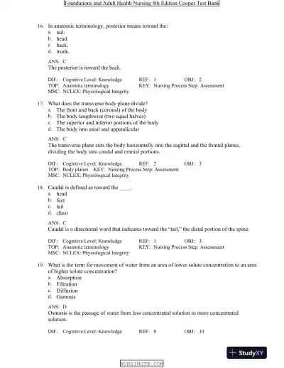 Foundations and Adult Health Nursing 8th Edition Test Bank - Page 6 preview image