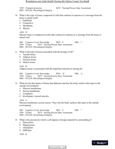 Foundations and Adult Health Nursing 8th Edition Test Bank - Page 7 preview image