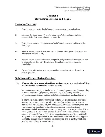 Solution Manual for Introduction to Information Systems: People, Technology and Processes, 3rd Edition - Page 1 preview image