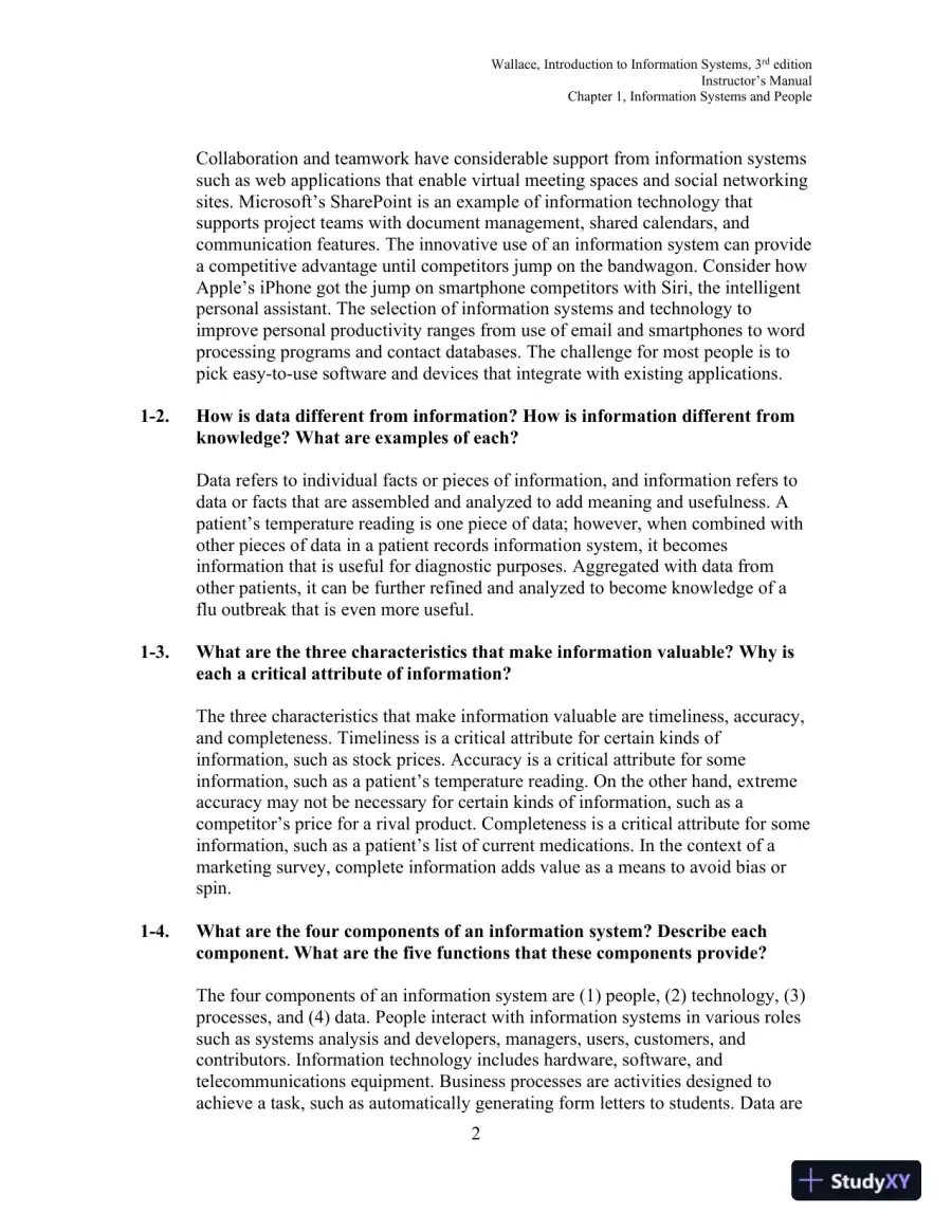 Solution Manual for Introduction to Information Systems: People, Technology and Processes, 3rd Edition, page 3