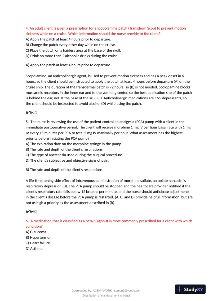 2021 HESI Pharmacology Practice Exam With Answers (72 Solved Questions), page 4