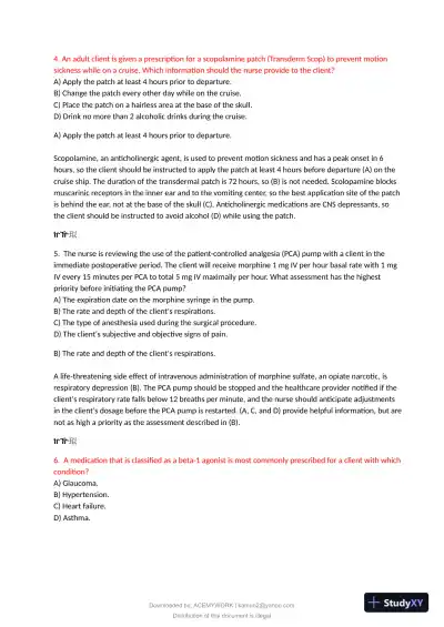 2021 HESI Pharmacology Practice Exam With Answers (72 Solved Questions) - Page 4 preview image