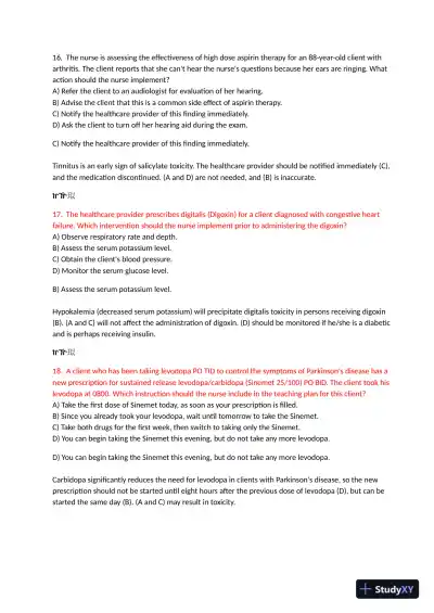 2021 HESI Pharmacology Practice Exam With Answers (72 Solved Questions) - Page 9 preview image