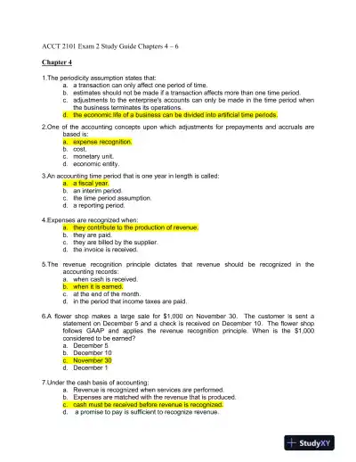 ACCT 2101 Exam 2 Study Guide Chapters 4 � 6 - Page 1 preview image