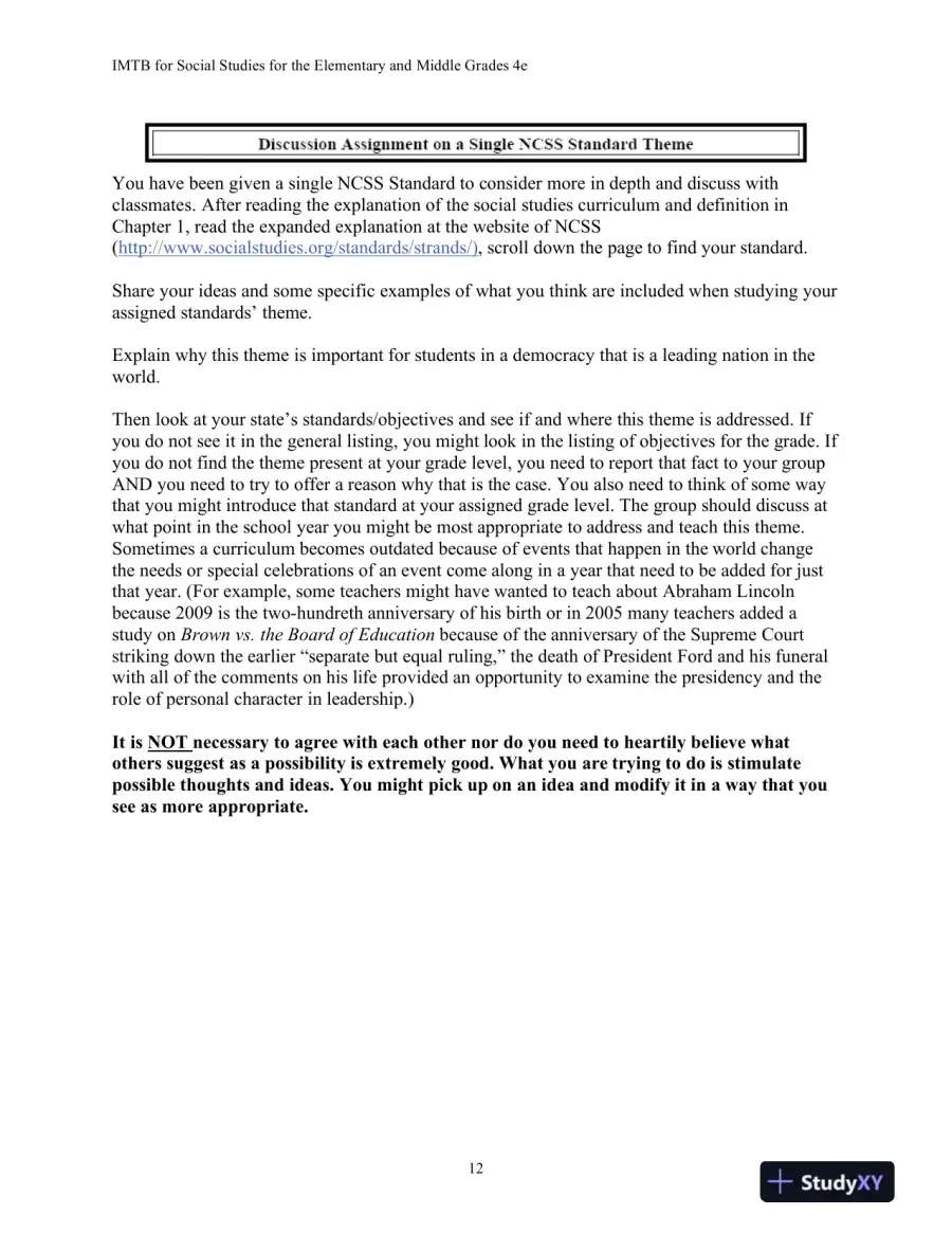 Test Bank for Social Studies For The Elementary And Middle Grades: A Constructivist Approach, 4th Edition, page 15