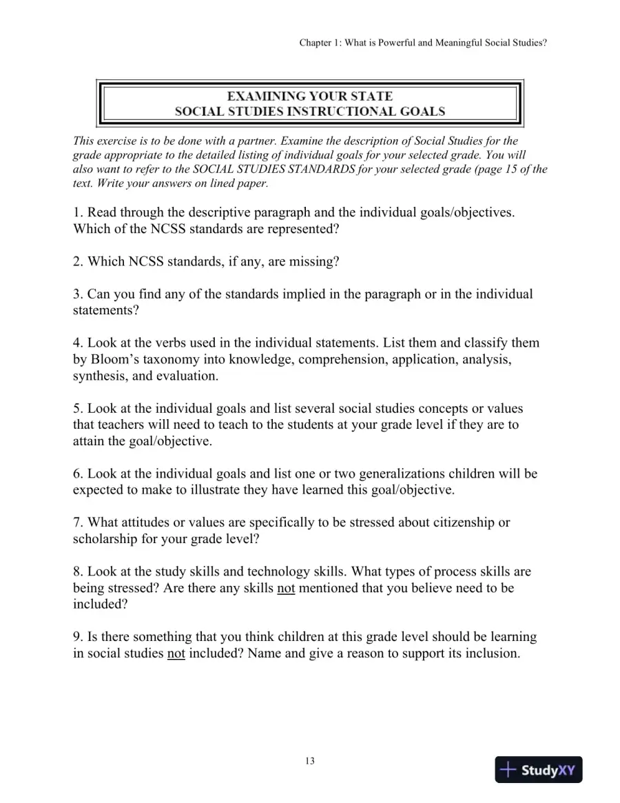 Test Bank for Social Studies For The Elementary And Middle Grades: A Constructivist Approach, 4th Edition, page 16