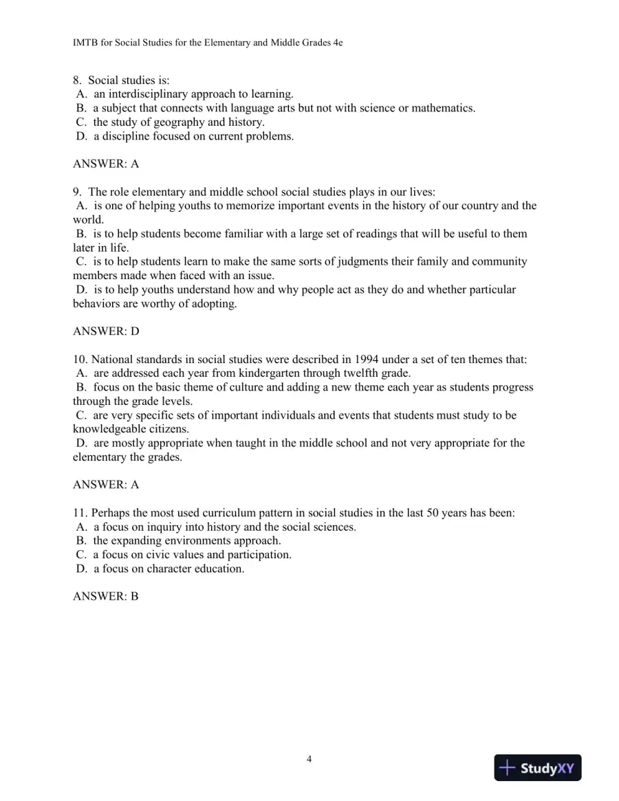Test Bank for Social Studies For The Elementary And Middle Grades: A Constructivist Approach, 4th Edition, page 7