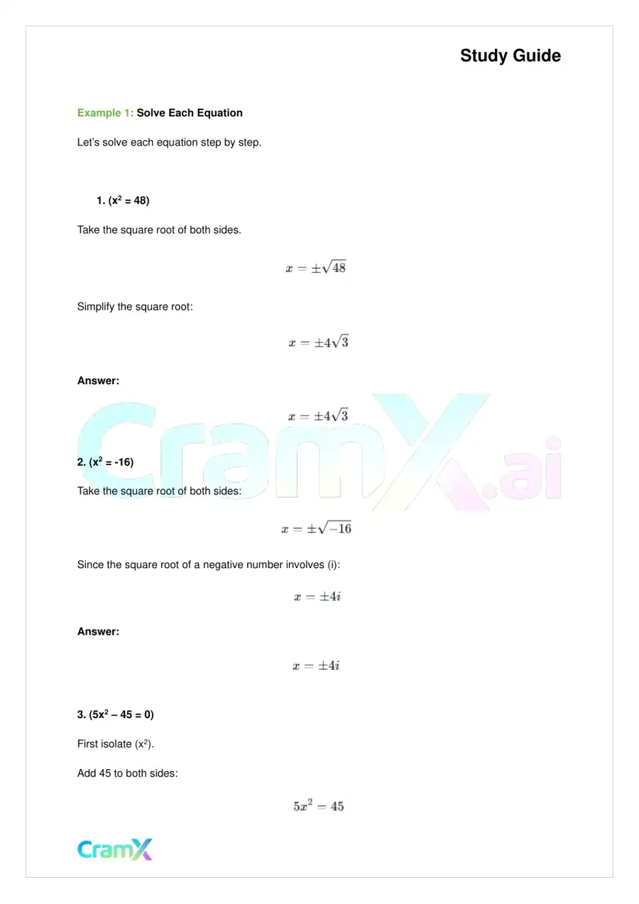 Algebra II - Quadratics in One Variable, page 10