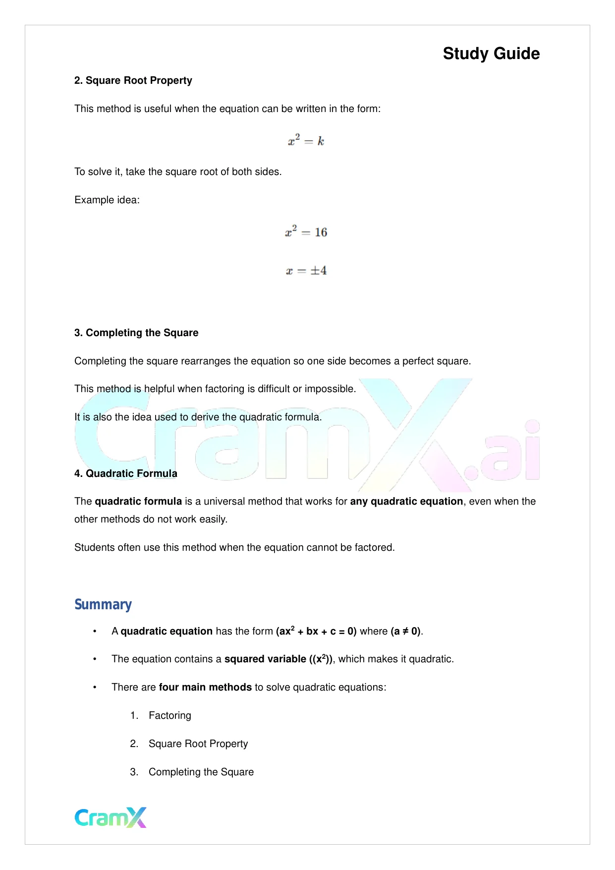 Algebra II - Quadratics in One Variable - Page 2 preview image