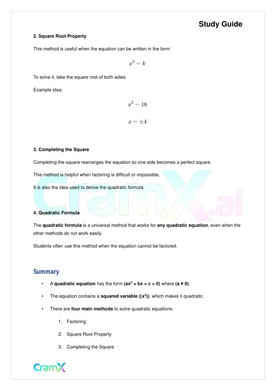 Algebra II - Quadratics in One Variable, page 2