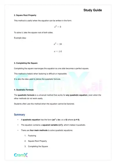 Algebra II - Quadratics in One Variable - Page 2 preview image