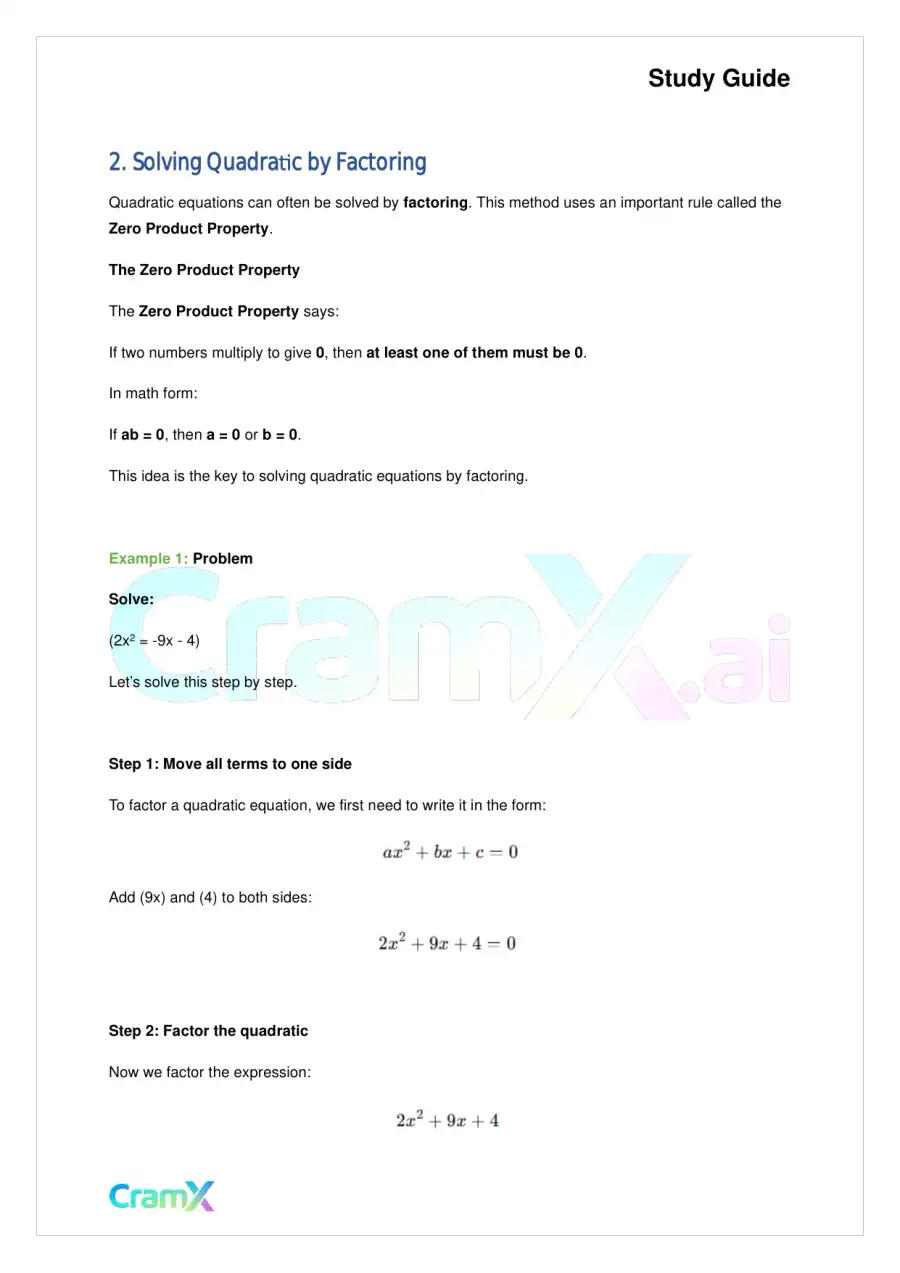 Algebra II - Quadratics in One Variable, page 3