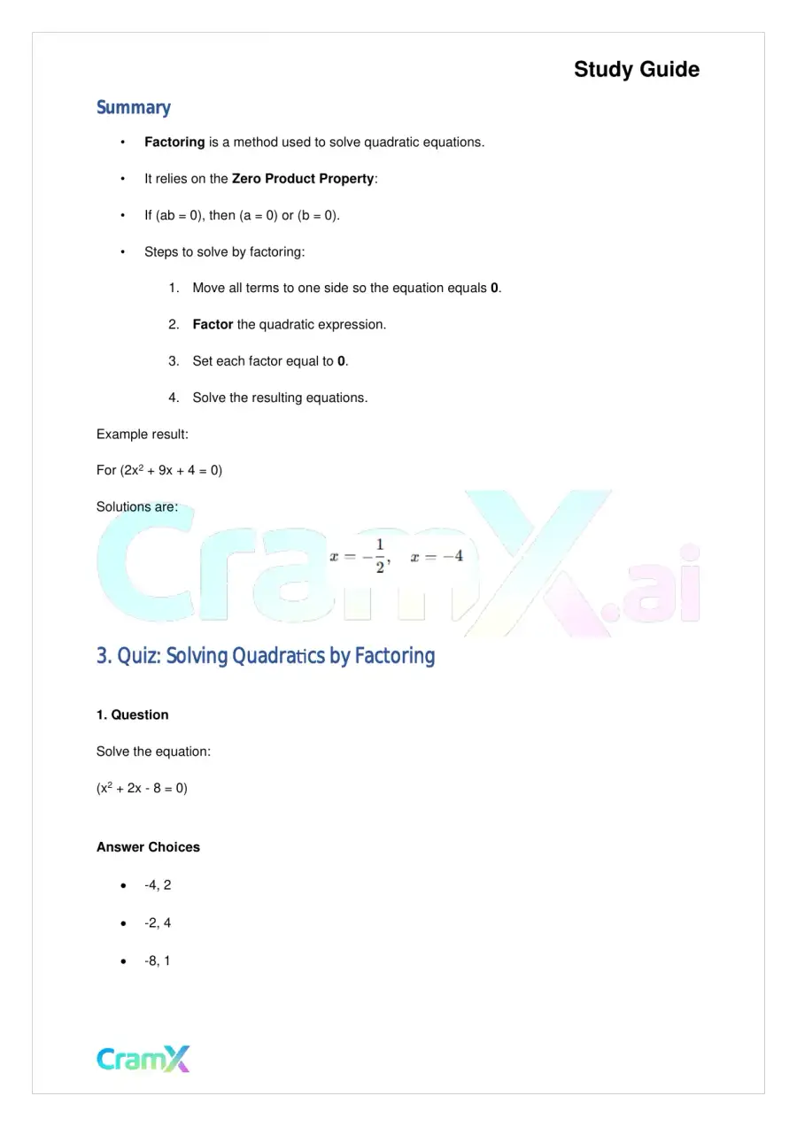 Algebra II - Quadratics in One Variable, page 5