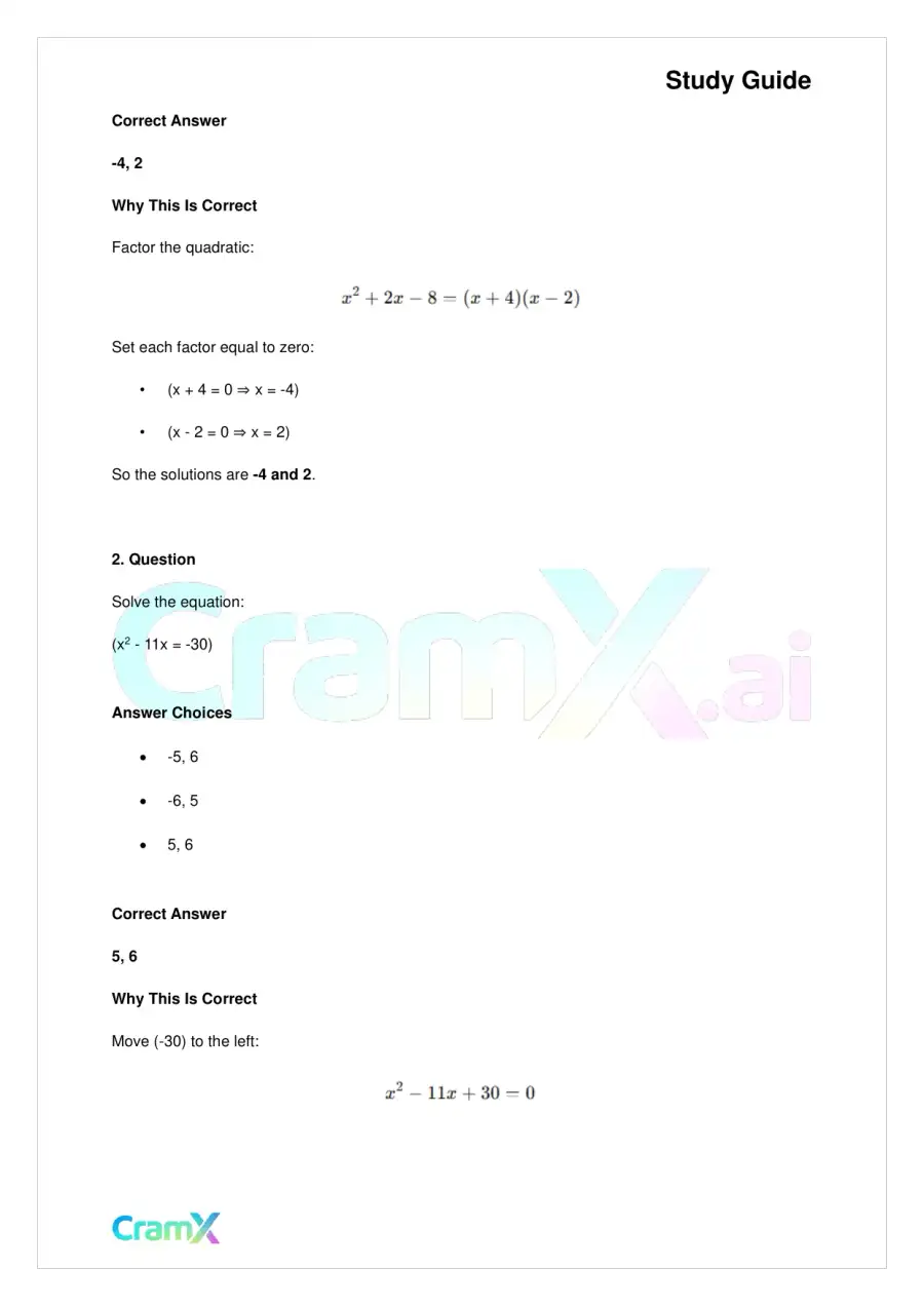 Algebra II - Quadratics in One Variable, page 6