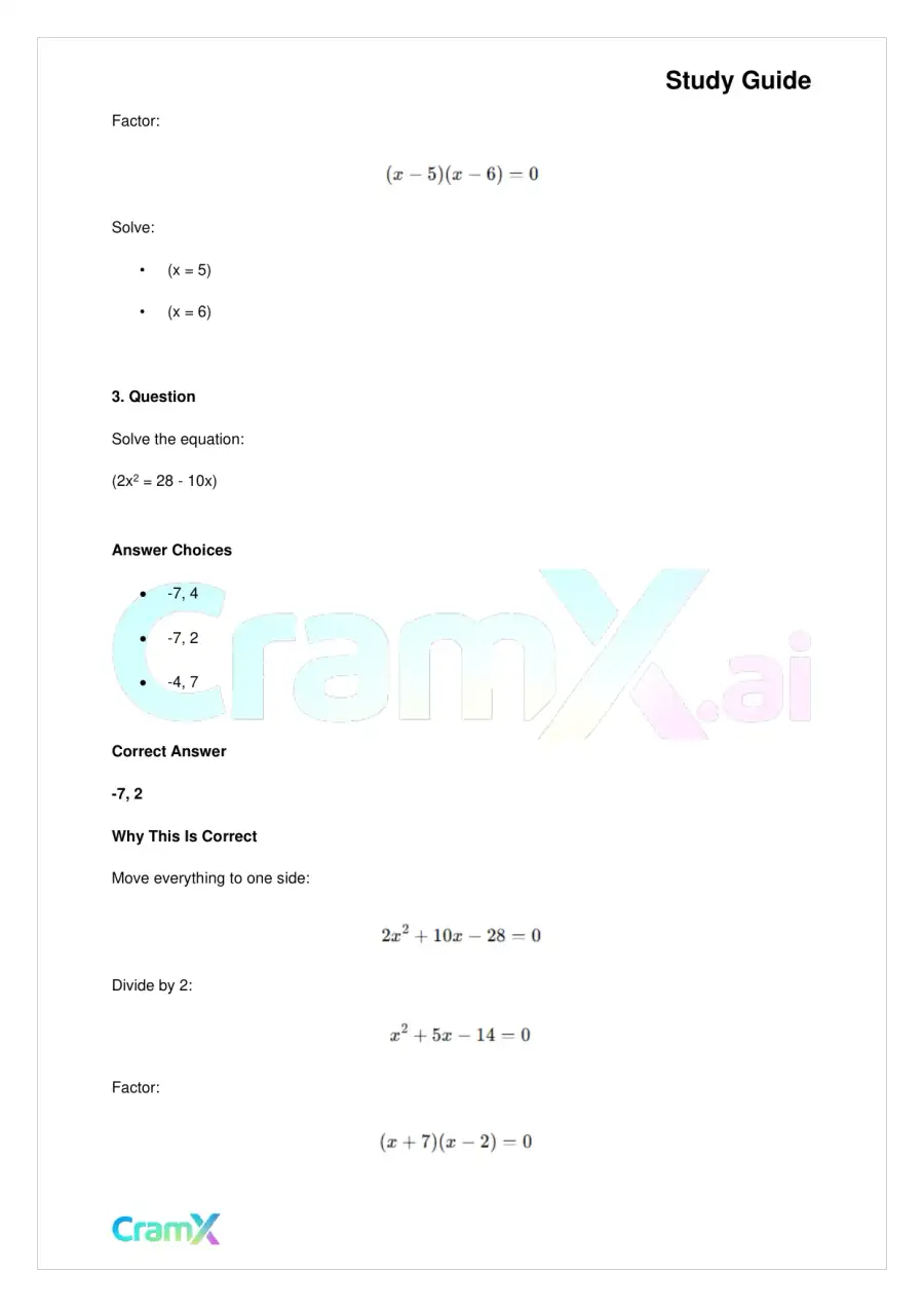 Algebra II - Quadratics in One Variable, page 7