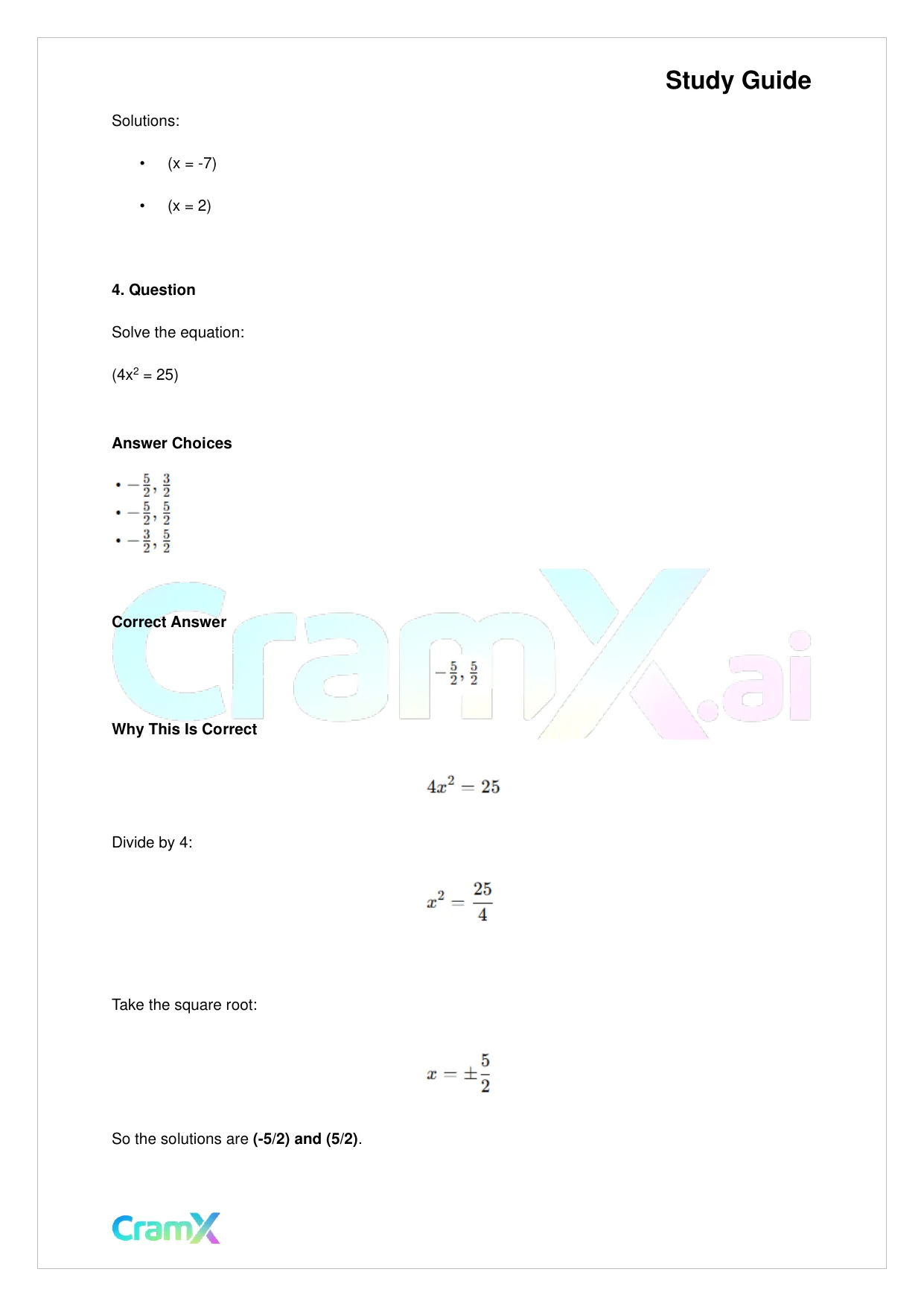 Algebra II - Quadratics in One Variable - Page 8 preview image