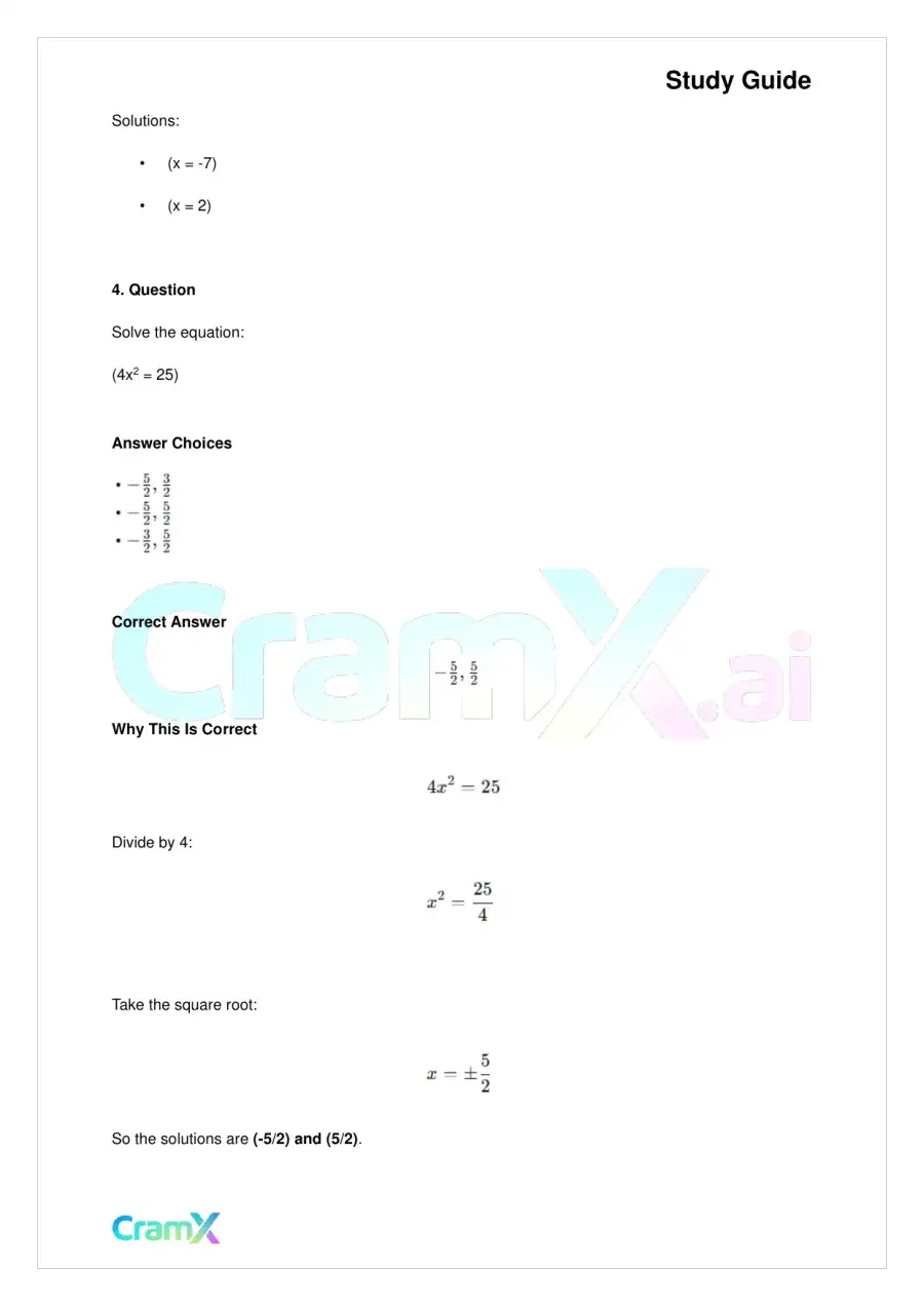 Algebra II - Quadratics in One Variable, page 8