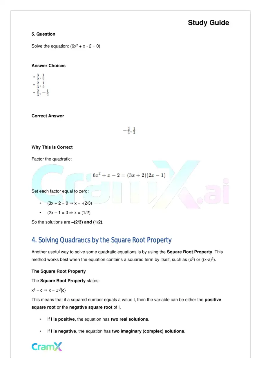 Algebra II - Quadratics in One Variable, page 9