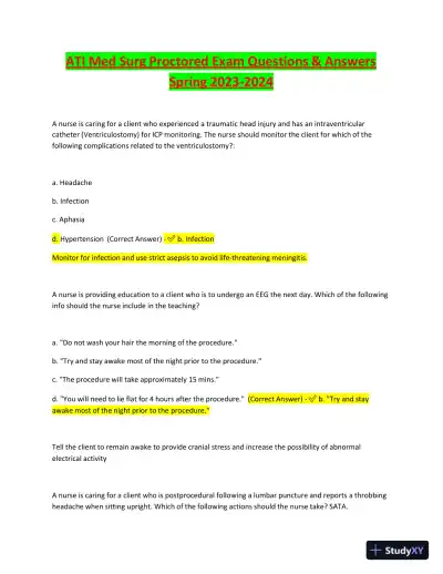 2023-2024 ATI Med Surg Proctored Practice Exam with Answers (61 Solved Questions) - Page 1 preview image