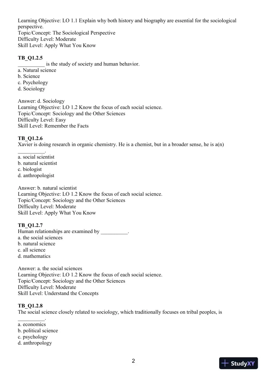 Test Bank For Sociology: Down-To-Earth Approach, 14th Edition, page 5