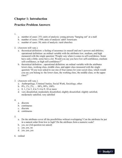 Solution Manual for Answering Questions With Statistics, 1st Edition - Page 1 preview image