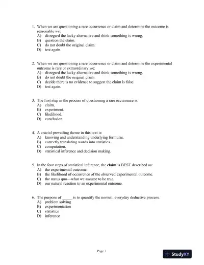 Introductory Statistics: A Problem Solving Approach Second Edition Test Bank - Page 1 preview image