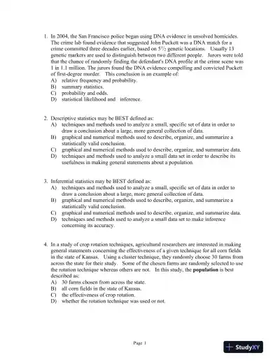 Introductory Statistics: A Problem Solving Approach Second Edition Test Bank - Page 5 preview image