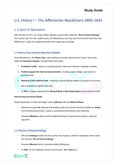 U.S. History I - The Jeffersonian Republicans 1800–1824 - Page 1 preview image