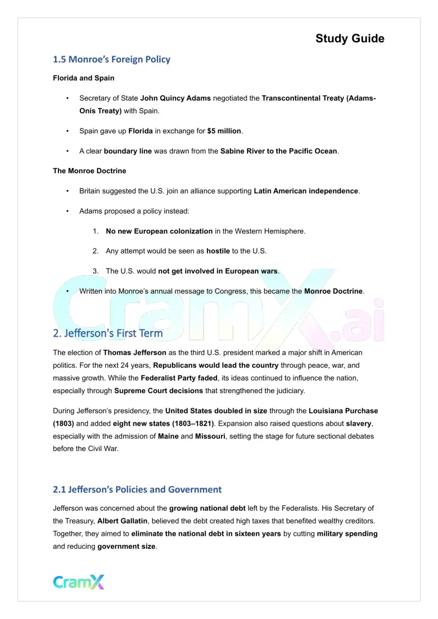 U.S. History I - The Jeffersonian Republicans 1800–1824, page 3
