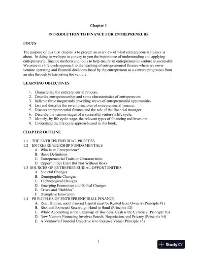 Solution Manual for Entrepreneurial Finance, 6th Edition - Page 1 preview image