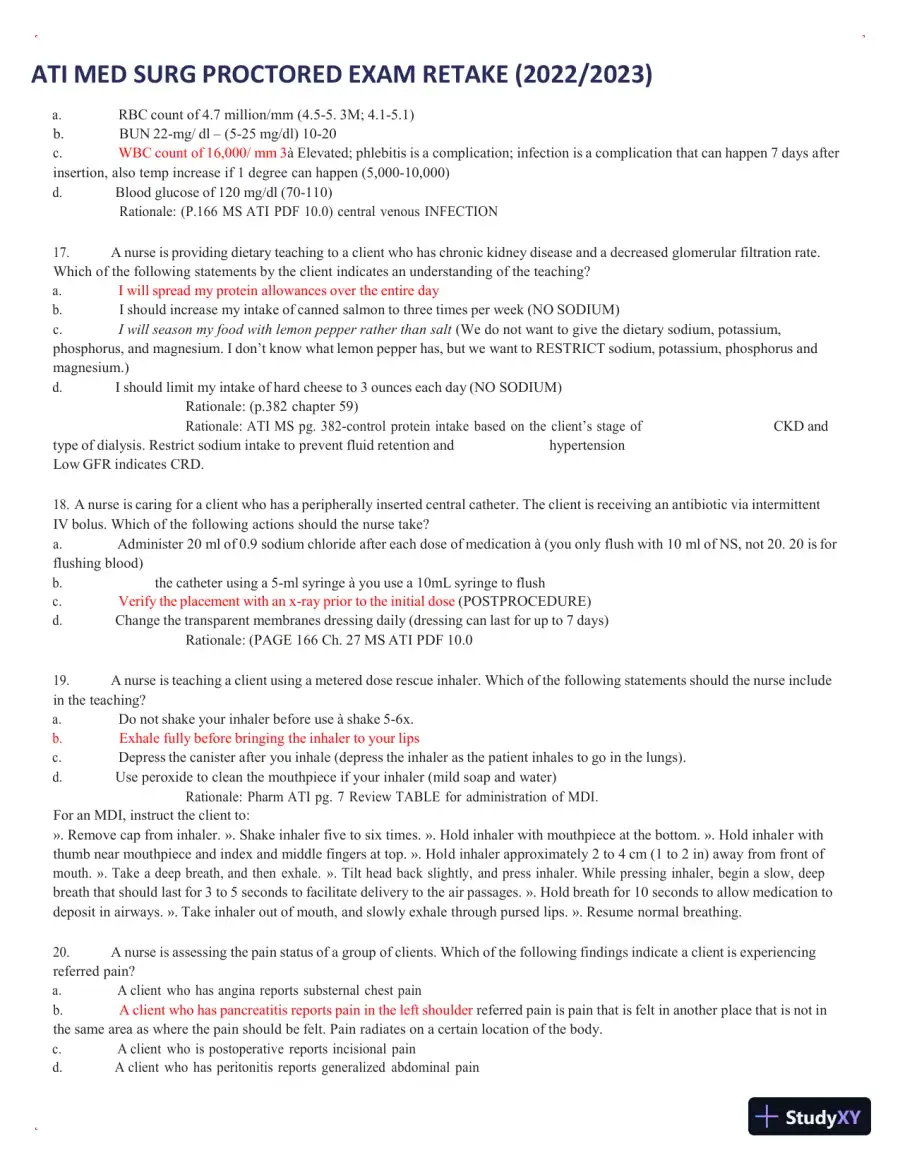 2022-2023 ATI Med Surg Proctored Exam Retake with Answers (111 Solved Questions), page 10