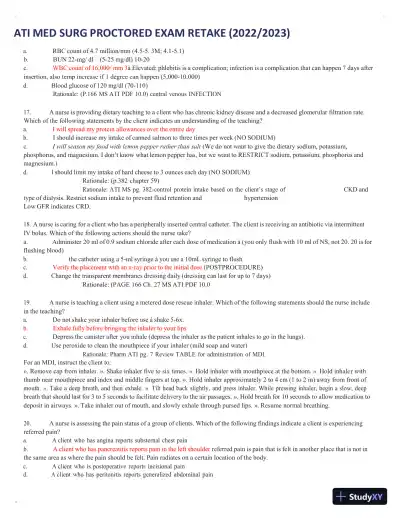 2022-2023 ATI Med Surg Proctored Exam Retake with Answers (111 Solved Questions) - Page 10 preview image