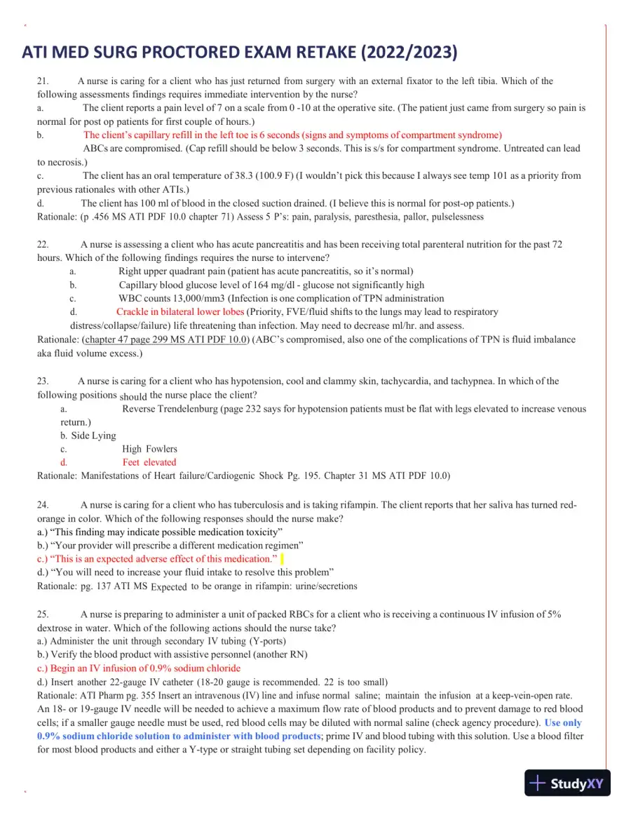 2022-2023 ATI Med Surg Proctored Exam Retake with Answers (111 Solved Questions), page 12