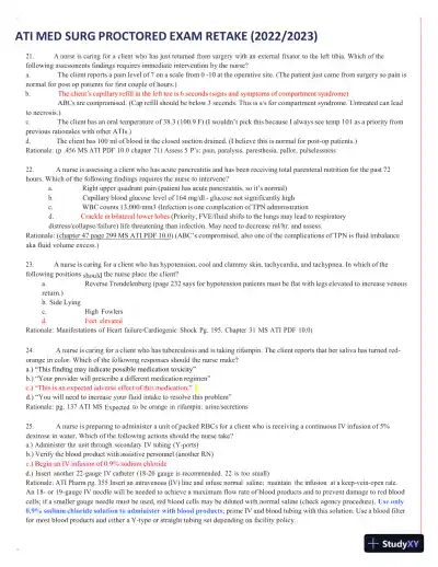 2022-2023 ATI Med Surg Proctored Exam Retake with Answers (111 Solved Questions) - Page 12 preview image