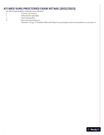 2022-2023 ATI Med Surg Proctored Exam Retake with Answers (111 Solved Questions) - Page 3 preview image