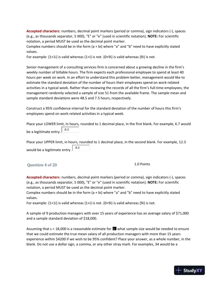 Statistics and Confidence Interval Calculations Assignment, page 3