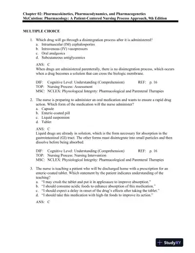 Pharmacology: A Patient-Centered Nursing Process Approach 9th Edition Test Bank - Page 10 preview image