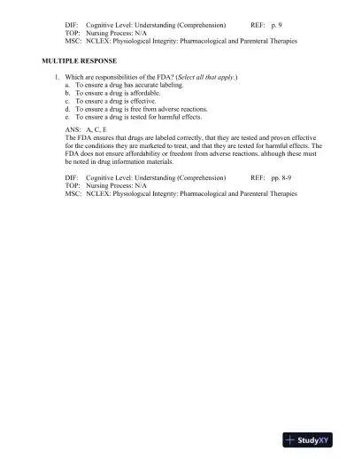 Pharmacology: A Patient-Centered Nursing Process Approach 9th Edition Test Bank - Page 9 preview image