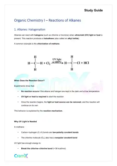 Organic Chemistry I - Reactions of Alkanes - Page 1 preview image