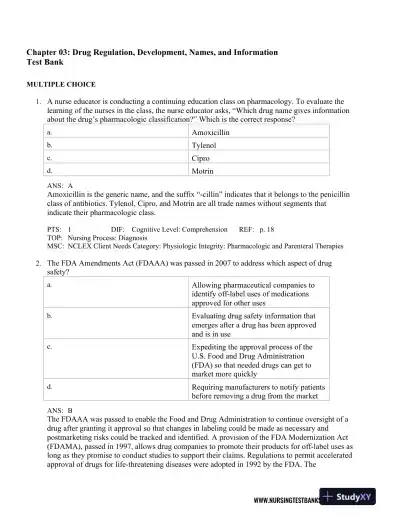 Test Bank For Lehne's Pharmacology for Nursing Care, 10th Edition - Page 12 preview image