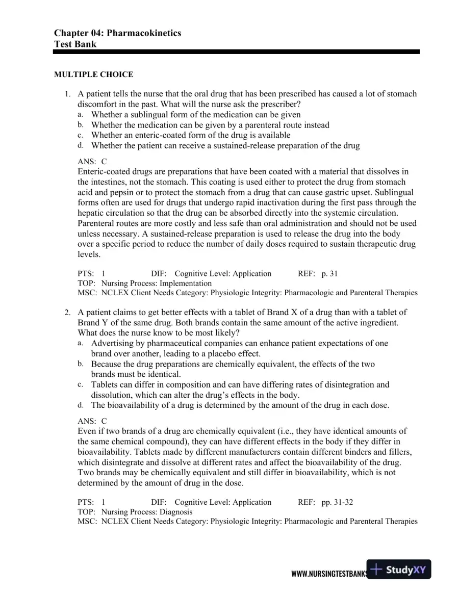 Test Bank For Lehne's Pharmacology for Nursing Care, 10th Edition, page 16