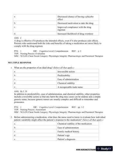Test Bank For Lehne's Pharmacology for Nursing Care, 10th Edition - Page 3 preview image