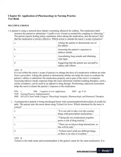 Test Bank For Lehne's Pharmacology for Nursing Care, 10th Edition - Page 5 preview image
