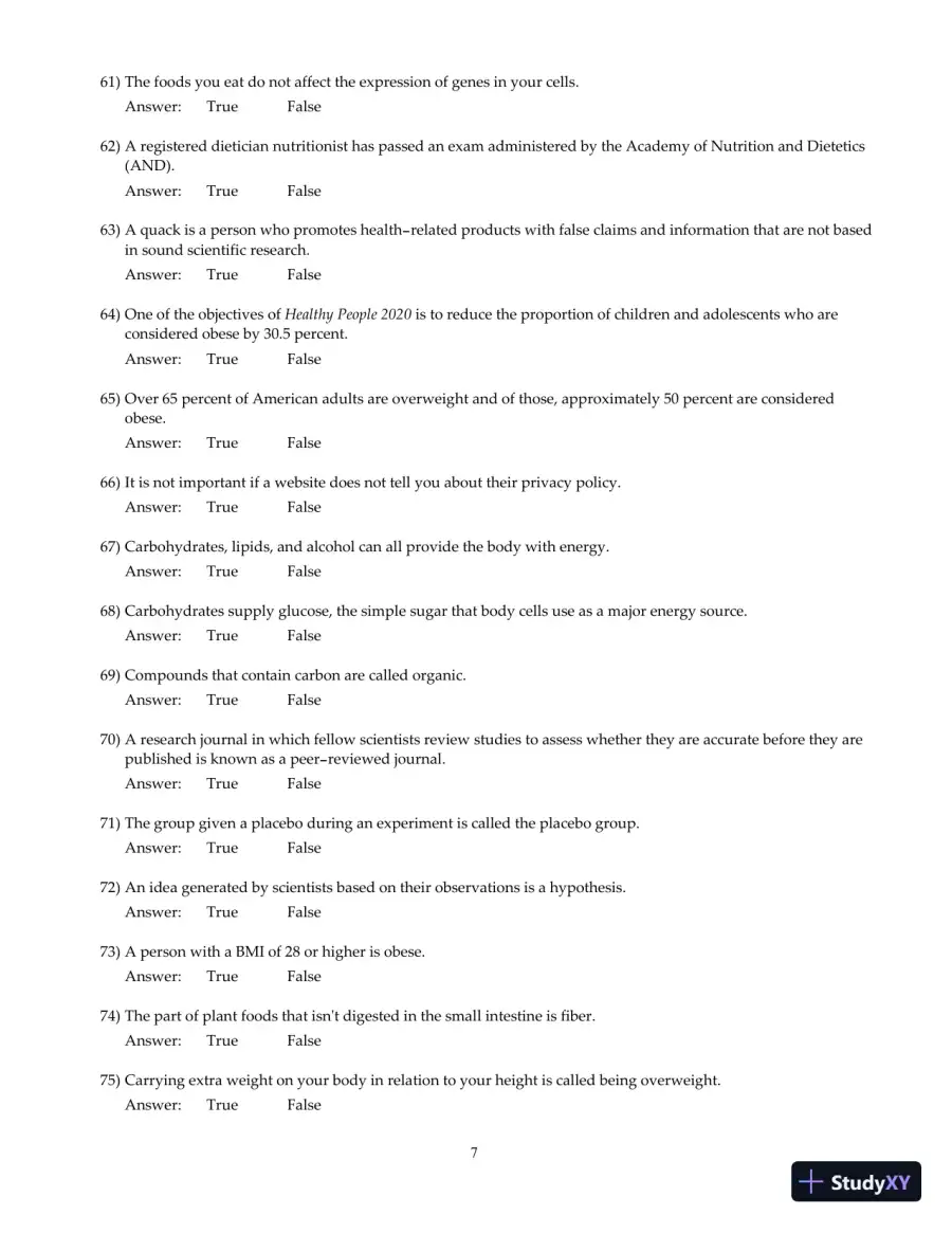 Nutrition And You, 4th Edition Test Bank, page 8