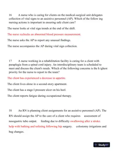 2020 ATI RN Leadership Proctored Exam Version 3 With Answers (130 Solved Questions) - Page 8 preview image