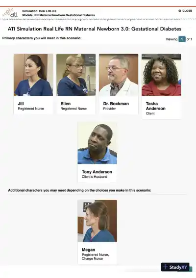 ATI RN Maternal Newborn Gestational Diabetes Simulation Real Life 3.0 With Answers (14 Solved Questions) - Page 1 preview image